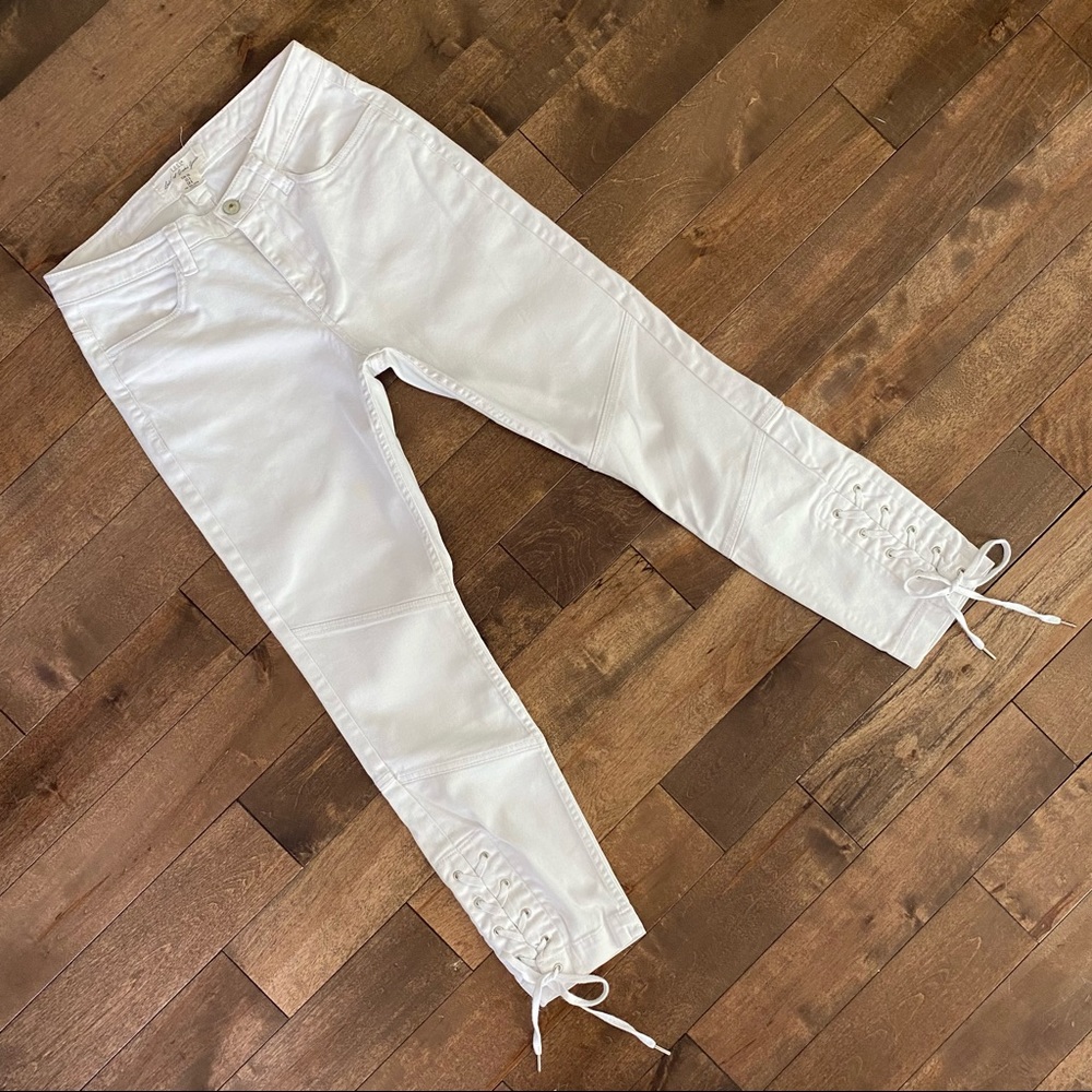 H&M White Lace-Up Cropped Skinny Jean